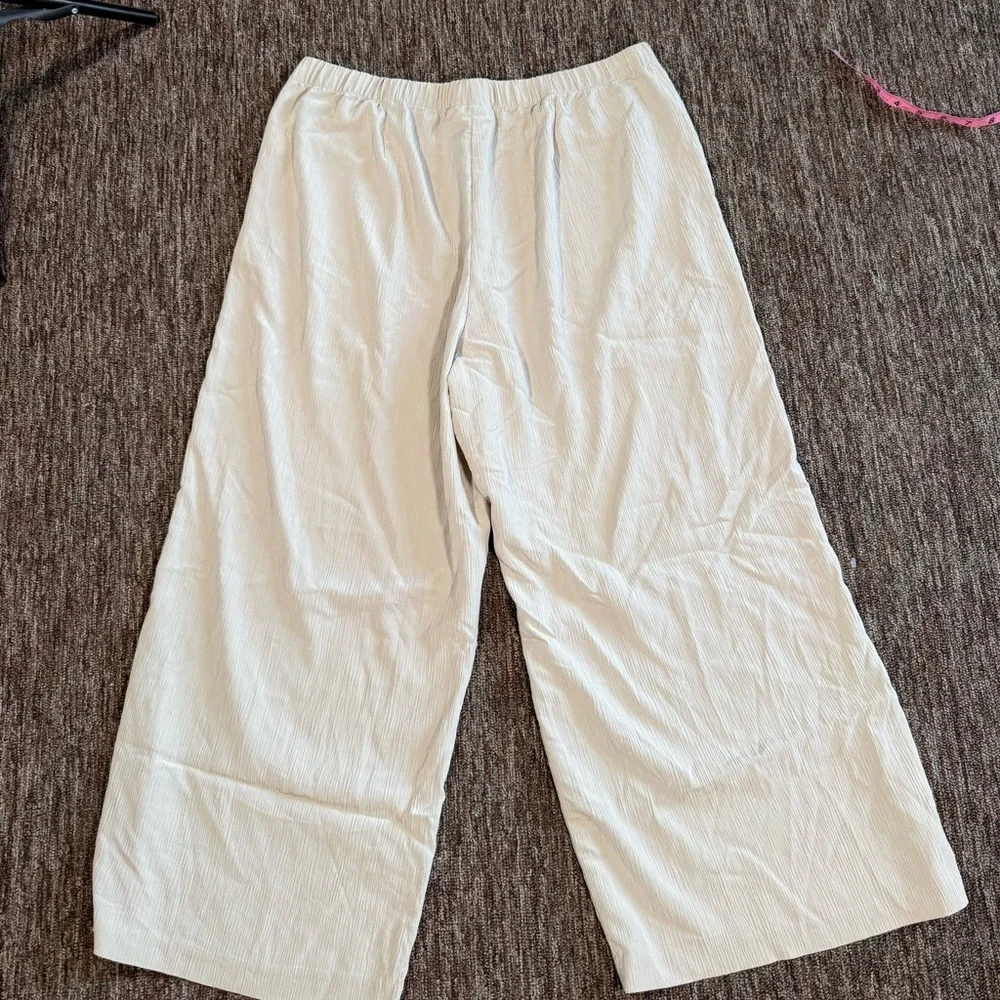 Pure Jill Sandwashed Wide Leg Crop Pull On Pants Cream Large - Picture 2 of 6